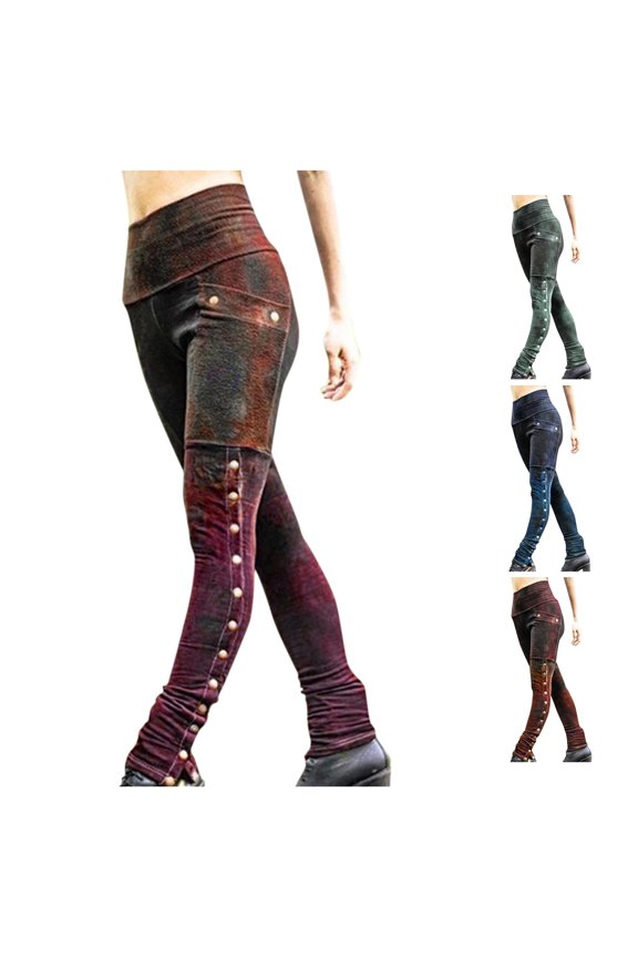 Women's Slim Rivets Side Patchwork High Waist Stretchy Pencil PantsWine XL