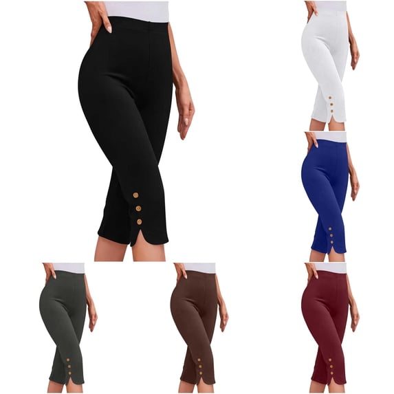NinXxx Women's Solid Casual 7/8 Length Cropped Leggings Breathable Summer Black XL