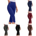 thumbnail image 1 of NinXxx Women's Solid Casual 7/8 Length Cropped Leggings Breathable Summer Blue S, 1 of 6