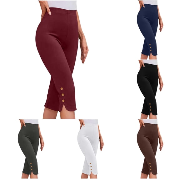 NinXxx Women's Solid Casual 7/8 Length Cropped Leggings Breathable Summer Red M