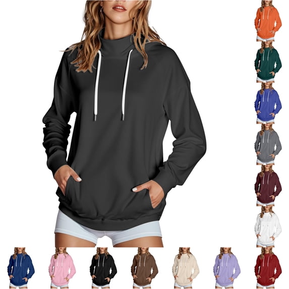 NinXxx Women's Solid High Collar Hoodie with Side Pockets Grey S