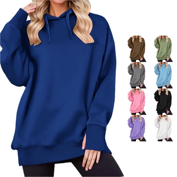NinXxx Women's Solid Hoodie Fashion Pullover Daily Loungewear Top Dark Blue M