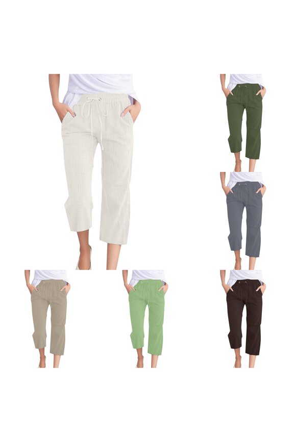 Women's Solid Plain Weave Breathable 7/8 Pants Beige XL