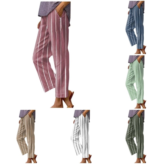 NinXxx Women's Solid Pocket Straight Tube Loose Stretch Yoga Contrast Pants Pink XXL