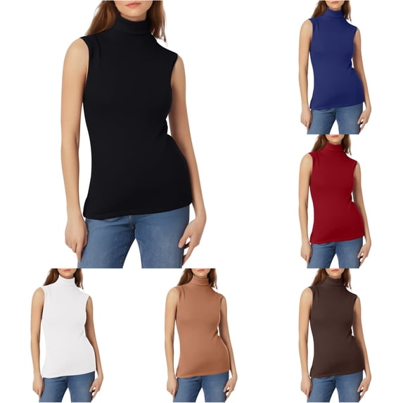 NinXxx Women's Solid Sleeveless Turtleneck Vest Base Shirt Black XXXL