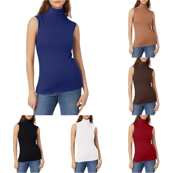 NinXxx Women's Solid Sleeveless Turtleneck Vest Base Shirt Dark Blue S