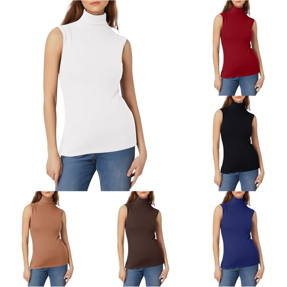 NinXxx Women's Solid Sleeveless Turtleneck Vest Base Shirt White XXL
