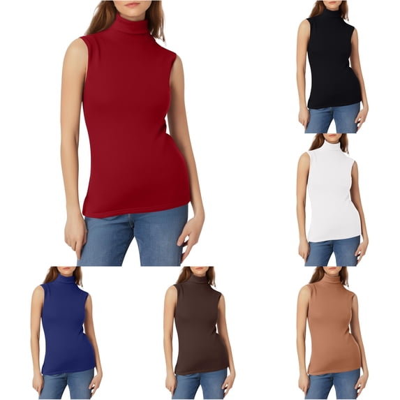 NinXxx Women's Solid Sleeveless Turtleneck Vest Base Shirt L