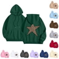 thumbnail image 1 of NinXxx Women's Star Print Leopard Hooded Sweatshirt Streetwear Pullover Dark Green S, 1 of 5