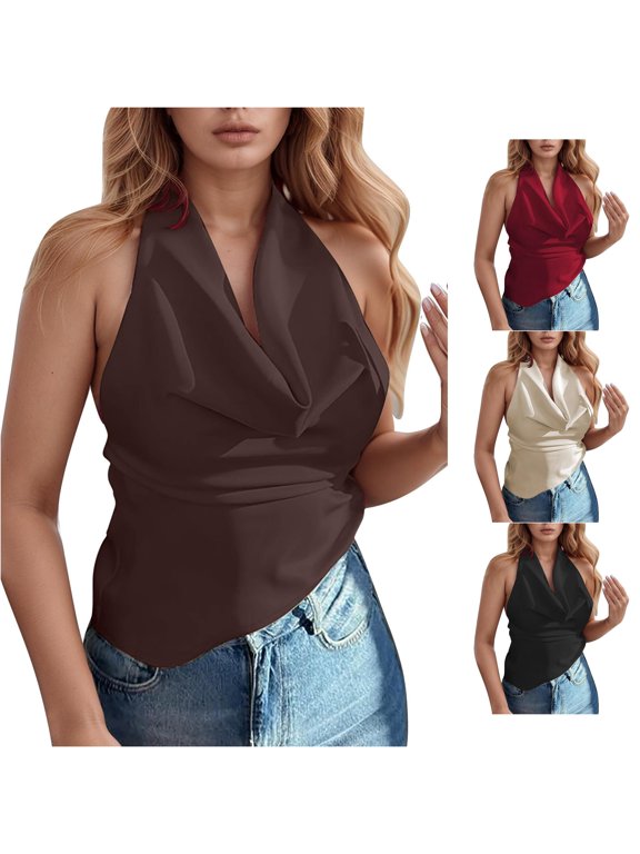 Women's Strappy Backless Tank for Daily Spring Summer Fall Brown M