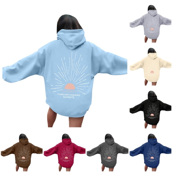 NinXxx Women's Sunset Beach Oversized Hoodie Beachy Sweatshirt Top Light Blue S