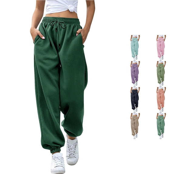 NinXxx Women's Sweatpants Drawstring Jogger Pants Casual Loose Elastic Waist with PocketsDark Green L