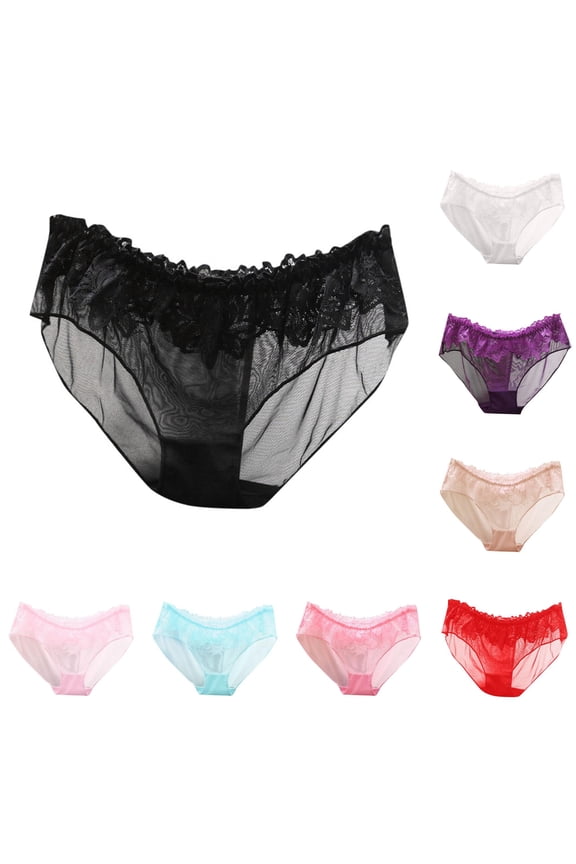 Women's Transparent Lace Low Waisted Seamless Mesh Triangle Underwear Black L