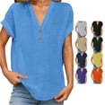 thumbnail image 1 of NinXxx Women's V Neck Short Sleeve Breathable Summer Basic Top Light Blue L, 1 of 4