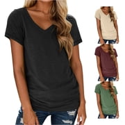 Nin Womens V Neck Short Sleeve Lightweight Casual Top Black XL