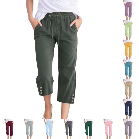 NinXxx Women's Wide Leg Pants with Pockets Lightweight High Waist Tie Knot Loose Trousers Army Green L