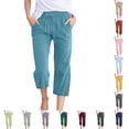 thumbnail image 1 of NinXxx Women's Wide Leg Pants with Pockets Lightweight High Waist Tie Knot Loose Trousers Sky Blue XL, 1 of 5