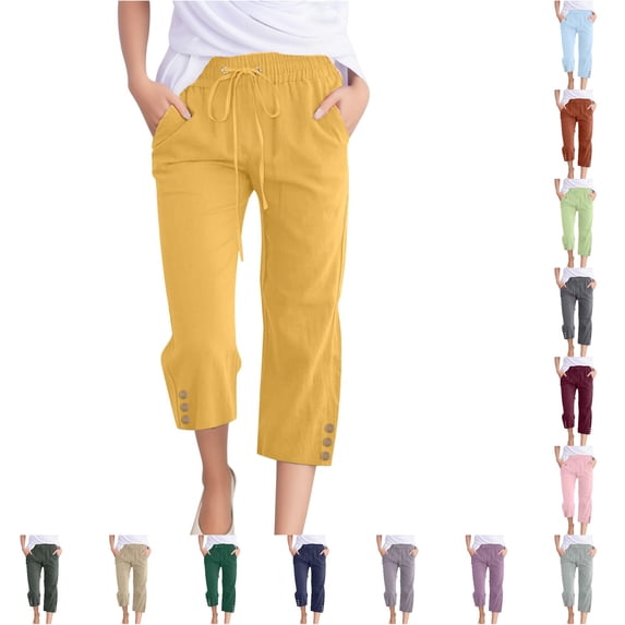 NinXxx Women's Wide Leg Pants with Pockets Lightweight High Waist Tie Knot Loose Trousers Yellow XXXL