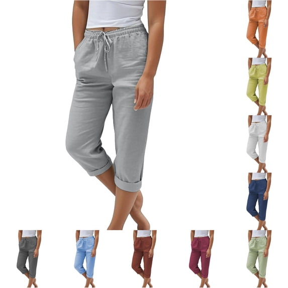 NinXxx Women's Wide Leg Pants with Pockets Side Slit Loose Fit Warm Weather Grey S