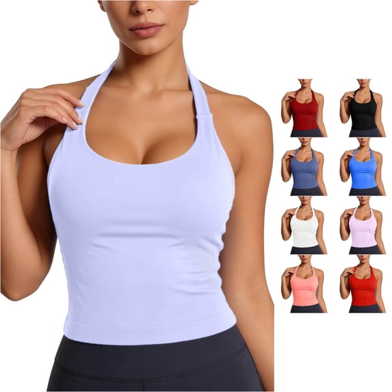 NinXxx Women's Workout Yoga Tank Top with Built In Bra Racerback Athletic Camisole Purple S