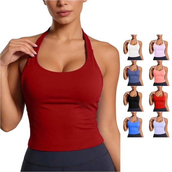 NinXxx Women's Workout Yoga Tank Top with Built In Bra Racerback Athletic Camisole Red M
