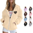 thumbnail image 1 of NinXxx Women's Zip Up Print Hoodie Long Sleeve Drawstring Pocket Pullover Beige S, 1 of 4