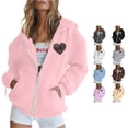 thumbnail image 1 of NinXxx Women's Zip Up Print Hoodie Long Sleeve Drawstring Pocket Pullover Pink L, 1 of 4
