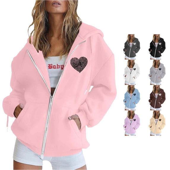 NinXxx Women's Zip Up Print Hoodie Long Sleeve Drawstring Pocket Pullover Pink L