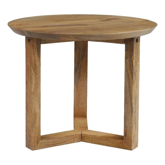Nina 18.5" Round Handcrafted Side End Table-Natural Brown Mango Wood