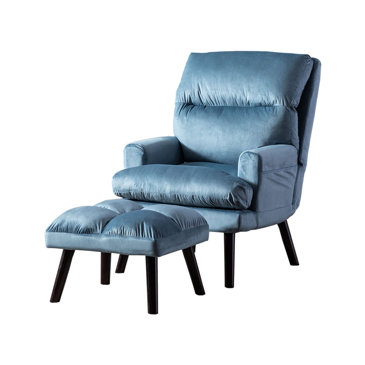 Nina 28 Inch 2 Piece Accent Chair and Ottoman Set, Splayed Legs, Blue ...
