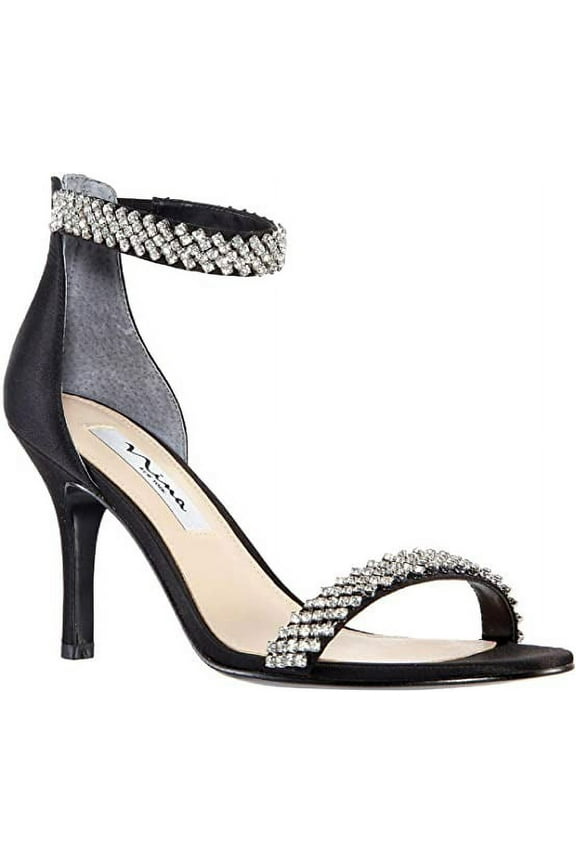 BLACK LUSTER SATIN Women's Vauna Evening Sandals, US 6 M