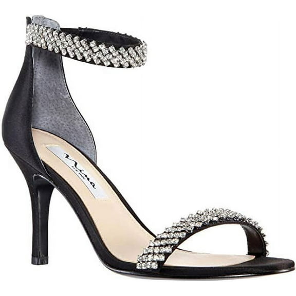 Nina BLACK LUSTER SATIN Women's Vauna Evening Sandals, US 6 M