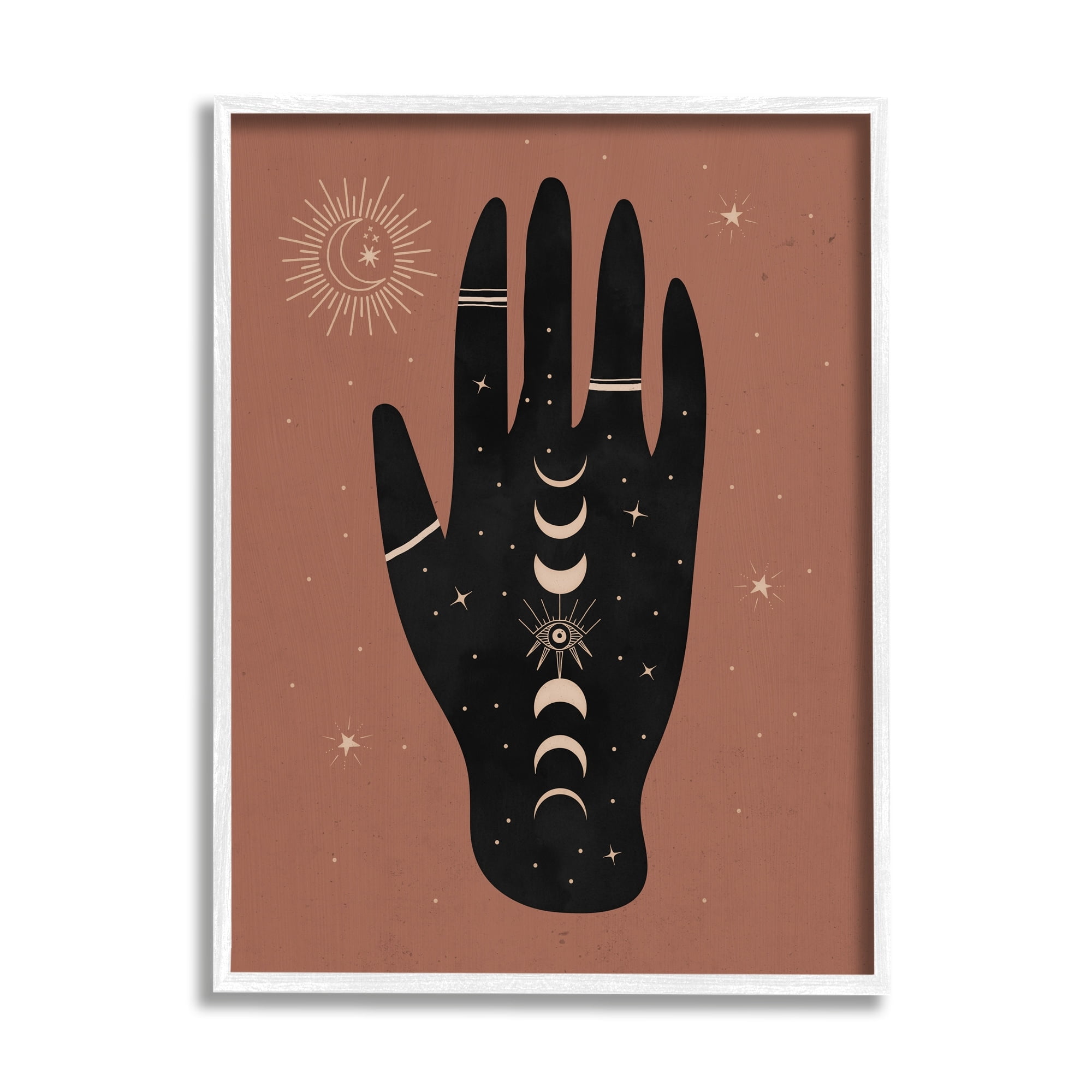 Nina Blue Astral Bohemian Chic Hand Lunar Phases Gold Tattoo 24 in x 30 in Framed Painting Art Print, by Stupell Home Décor