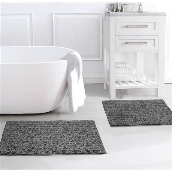 Nina Chenille Bath Mat, Charcoal - 2 Piece
