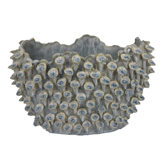 Nina Decorative Bowl, Light Blue, Coral Textured Gray Ceramic, 14 Inch