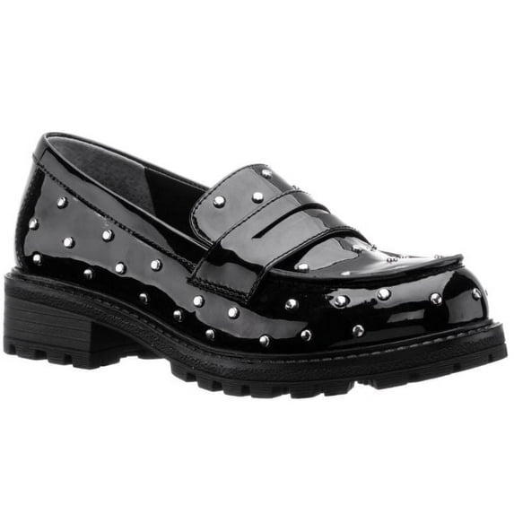 Nina Girls' Black Metallic Stud Slip-On Moccasins Shoes, 2 M