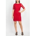 thumbnail image 1 of Nina Leonard Crew Neck 3/4 Sleeve Bodycon Zipper Back Floral Lace Dress-RED / L, 1 of 18