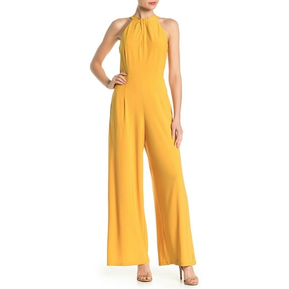 Women's Nina Leonard Wide-Leg Halter Jumpsuit Color: Gold Size: LARGE