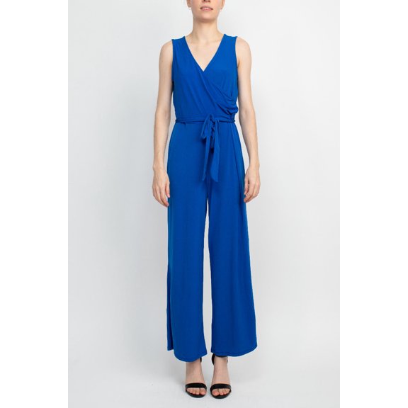 Women's Nina Leonard Surplice Wide-Leg Jumpsuit Color: Deep Sea Size: LARGE