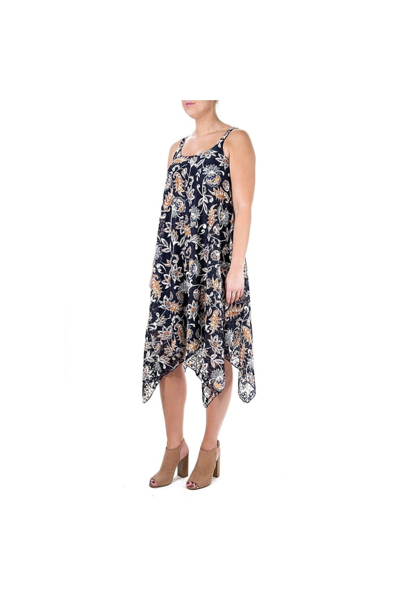 Women's Floral Handkerchief Hem Dress- Navy Neutral - (X-Large)