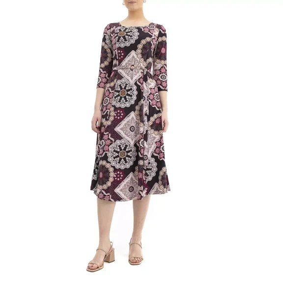 Nina Leonard Women's Midi Dress M Purple Medallion
