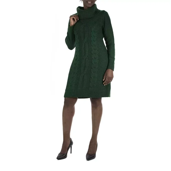 Nina Leonard Women's Oversized Cable Knit Sweater Dress Small Green
