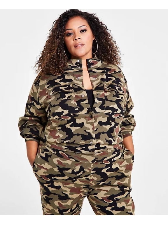 CAMO Women's Trendy Plus Size Camouflage Knit Jacket, US 2X