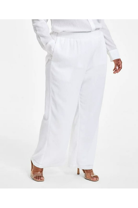 Womens Textured Pull-on Casual Trouser Pants, Off-White, Plus Size, 2X