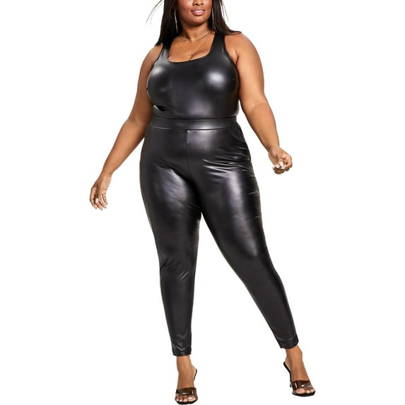 Nina Parker Womens Plus Faux Leather High Rise Leggings