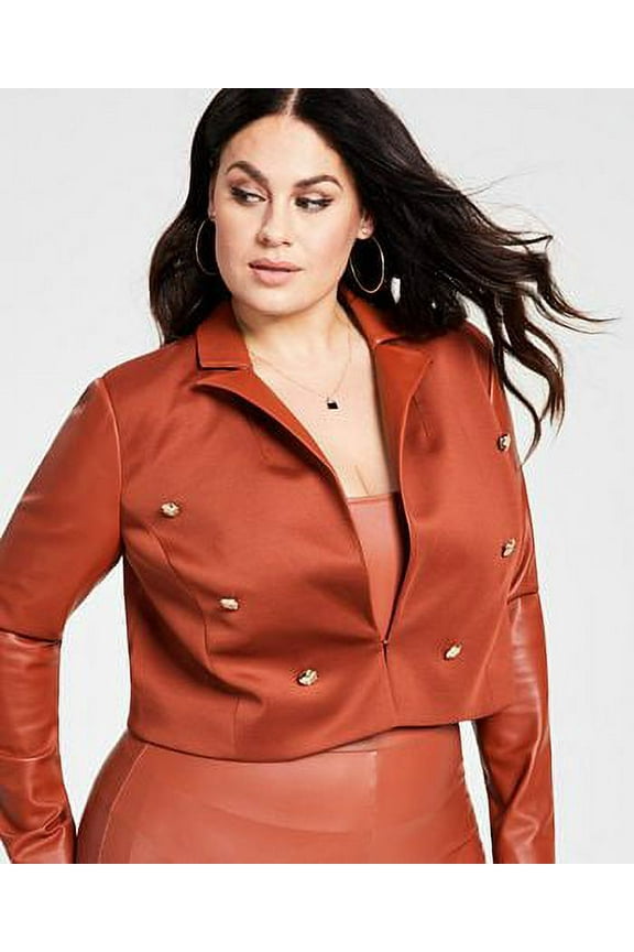 SPICE Women's Plus Size Faux Leather Cropped Blazer, US 2X