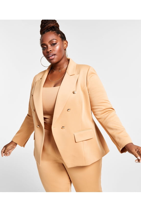 Trendy Plus Size Double Breasted Blazer Doe 0X