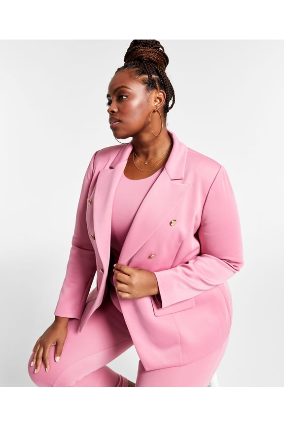 Trendy Plus Size Double Breasted Blazer Heather Rose 0X