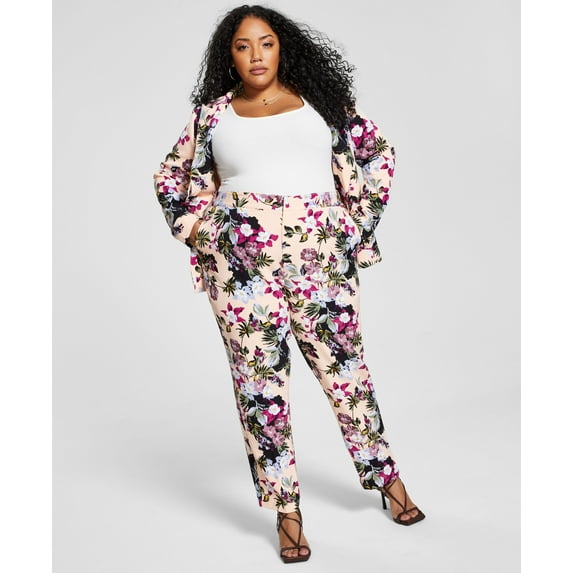 Nina Parker Trendy Plus Size Floral Print Tailored Pants Floral Print 3X