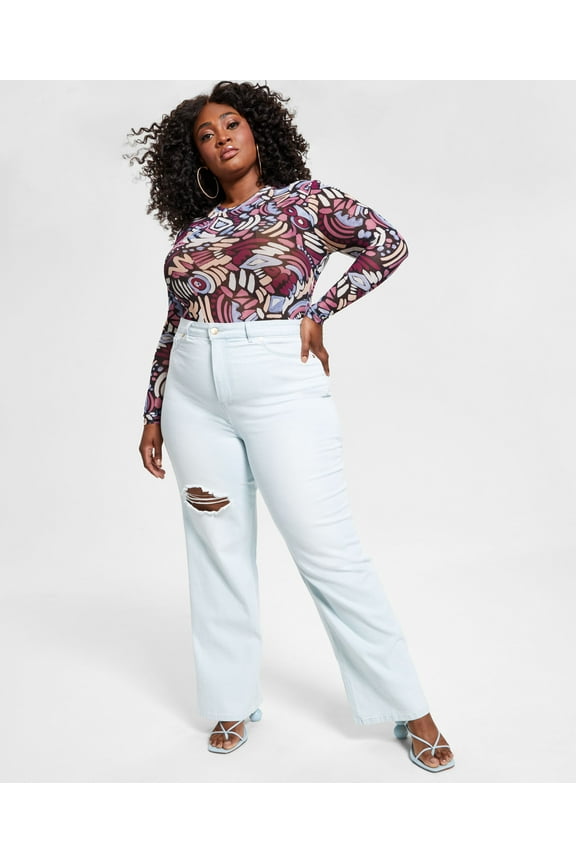 Trendy Plus Size High Waist Wide Leg Long Jeans Light Wash 20WL